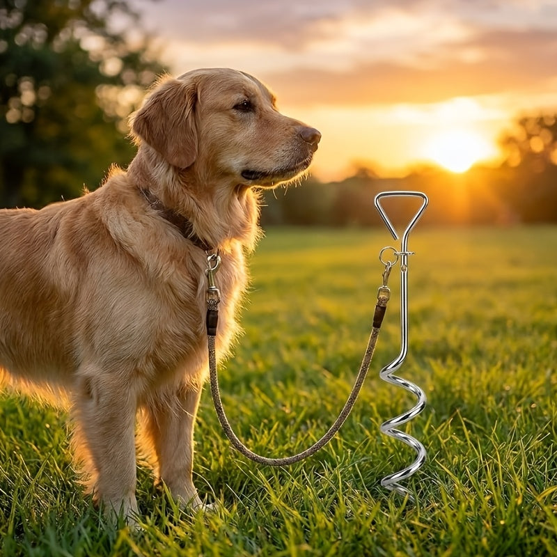 Dog Tie Out Stake 360° Anti-Tangle Galvanized Ground Anchor - Heavy Duty Dog Stake for Yard Camping Outdoor, Swivel No-Tangle Dog Leash Stake with Tie Out Cable
