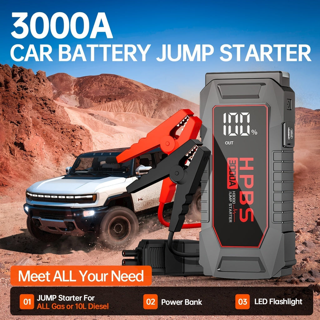 5000A Car Jump Starter 24000mAh Power Bank 12V Battery Booster for Gas Diesel Engines – Quick Start Dead Battery for Car Truck SUV Motorcycle with LED Flashlight for Outdoor Emergencies