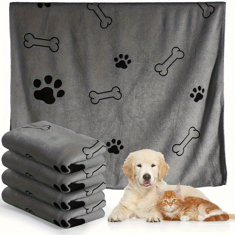 Microfiber Dog Towel with Paw Print - Quick-Dry Super Absorbent Pet Bath Towel 13.5x29.5 Inch, Soft Durable Dog Drying Towel for Bathing & Grooming, Available in 1 or 3 Pack