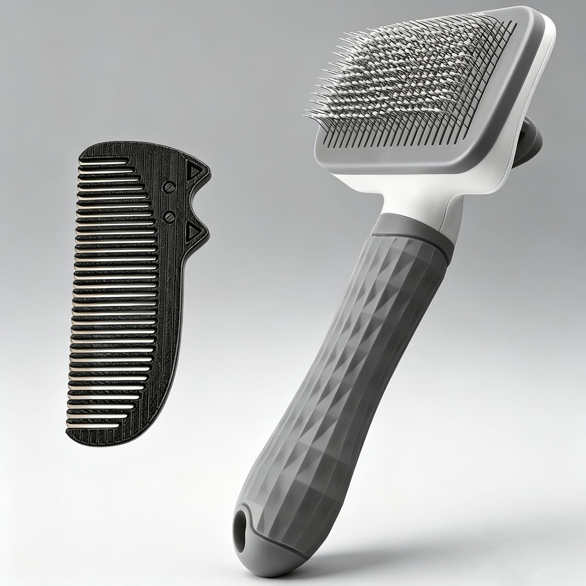 Self-Cleaning Pet Grooming Brush & Comb Set 2pcs – One-Click Hair Removal, Arc Needle De-Shedding Massage Tool for Cats and Dogs – Gentle Slicker Brush for Short Long Hair Pets