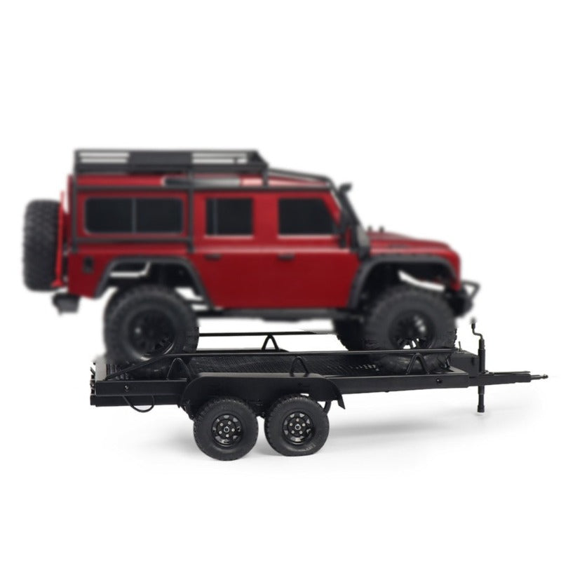 1/10 Scale Dual-Axle Metal Flatbed Trailer for RC Crawler – Compatible with TRX4 KM2 SCX10 RC4WD D90, 815mm Total Length, 50KG+ Load Capacity, Simulation RC Car Accessory
