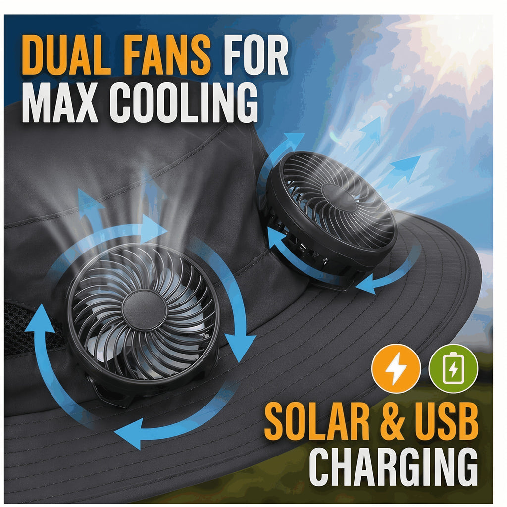 Solar Powered Fan Hat with USB Charging – Wide Brim Sun Protection Hat with Built-In Cooling Fan for Men, Lightweight Long Battery Life Outdoor Hat for Fishing, Hiking, Mountain Climbing & Daily Wear