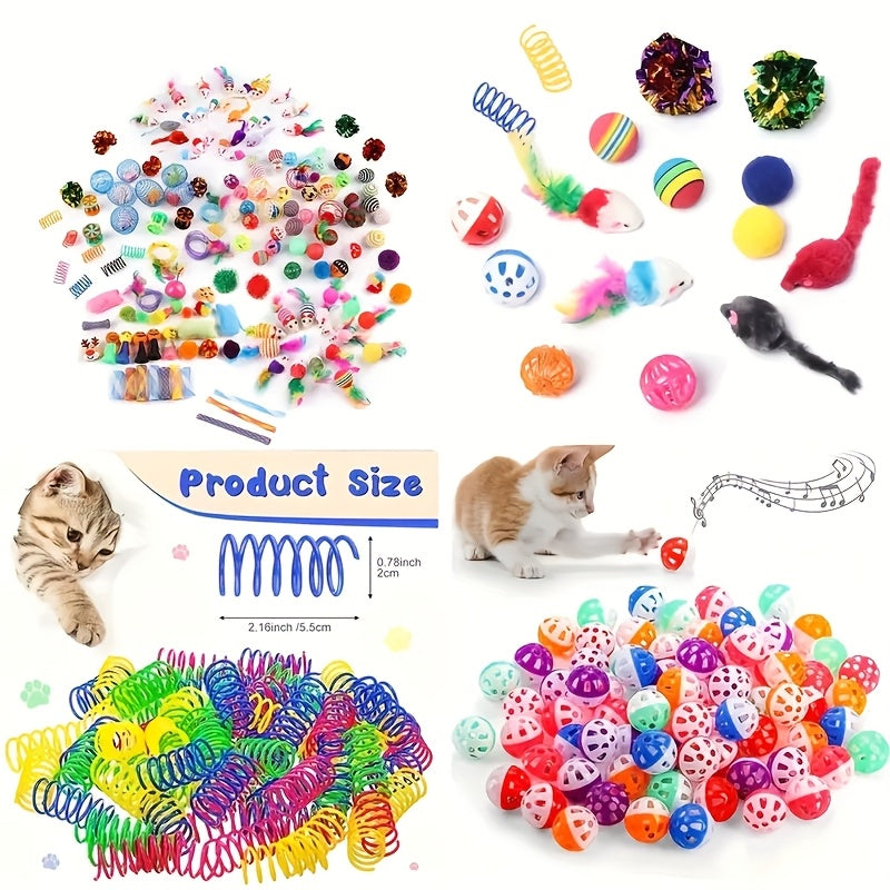 Cat Toy Mixed Bag 100 Pack - Random Variety of Plastic & Plush Toys with Feathers for Cats, Multi-Cat Household Interactive Self-Entertainment Toy Assortment, Kitten Play Set