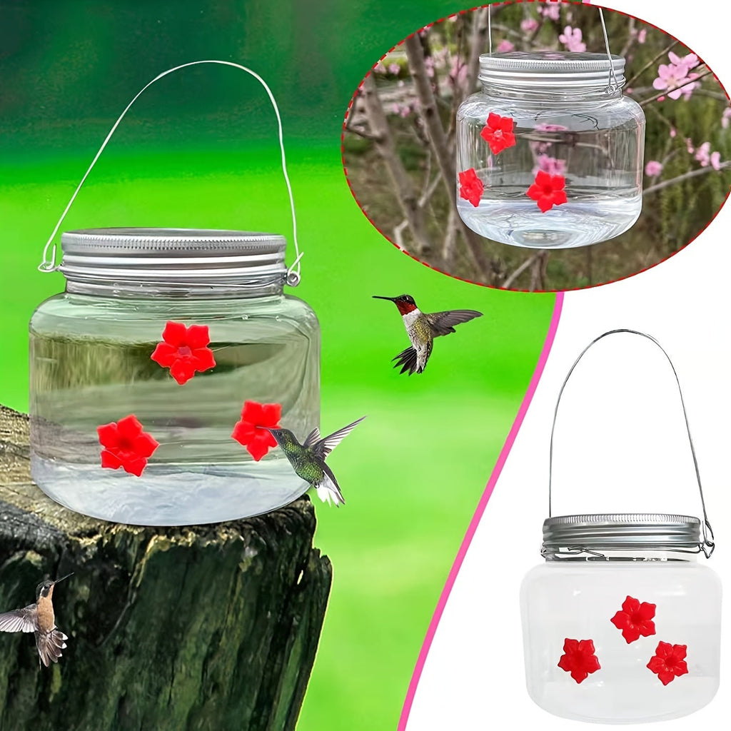 Large Hummingbird Feeder Outdoor 3-Hole & 4-Hole Flower Design Glass Nectar Feeder for Backyard Patio Garden Yard Decor – No Battery Required, Bird Watching Wildlife Gift
