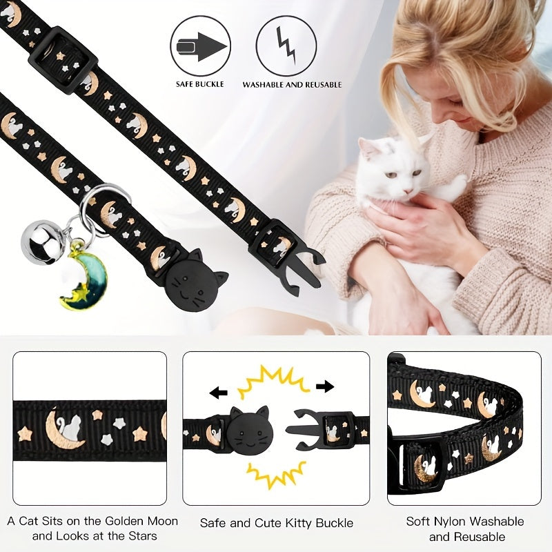 Custom Engraved Glow-in-the-Dark Cat Collar with Personalized ID Tag - Safety Breakaway Buckle, Bell & Luminous Night Safety Design, Adjustable Breathable PP Collar with Pet Name, Phone & Address Engraving