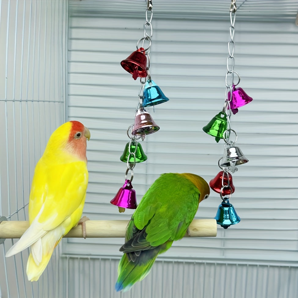 Parrot Bell Toy Hanging Swing Bird Cage Accessory Colorful Random Color Interactive Chew Toy for Cockatiels Budgies Parakeets Lovebirds Small Parrots – 1pc