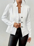Women's Textured Fabric Waist-Defining Button-Up Blazer - Elegant Structured Office Jacket for Work Business Casual
