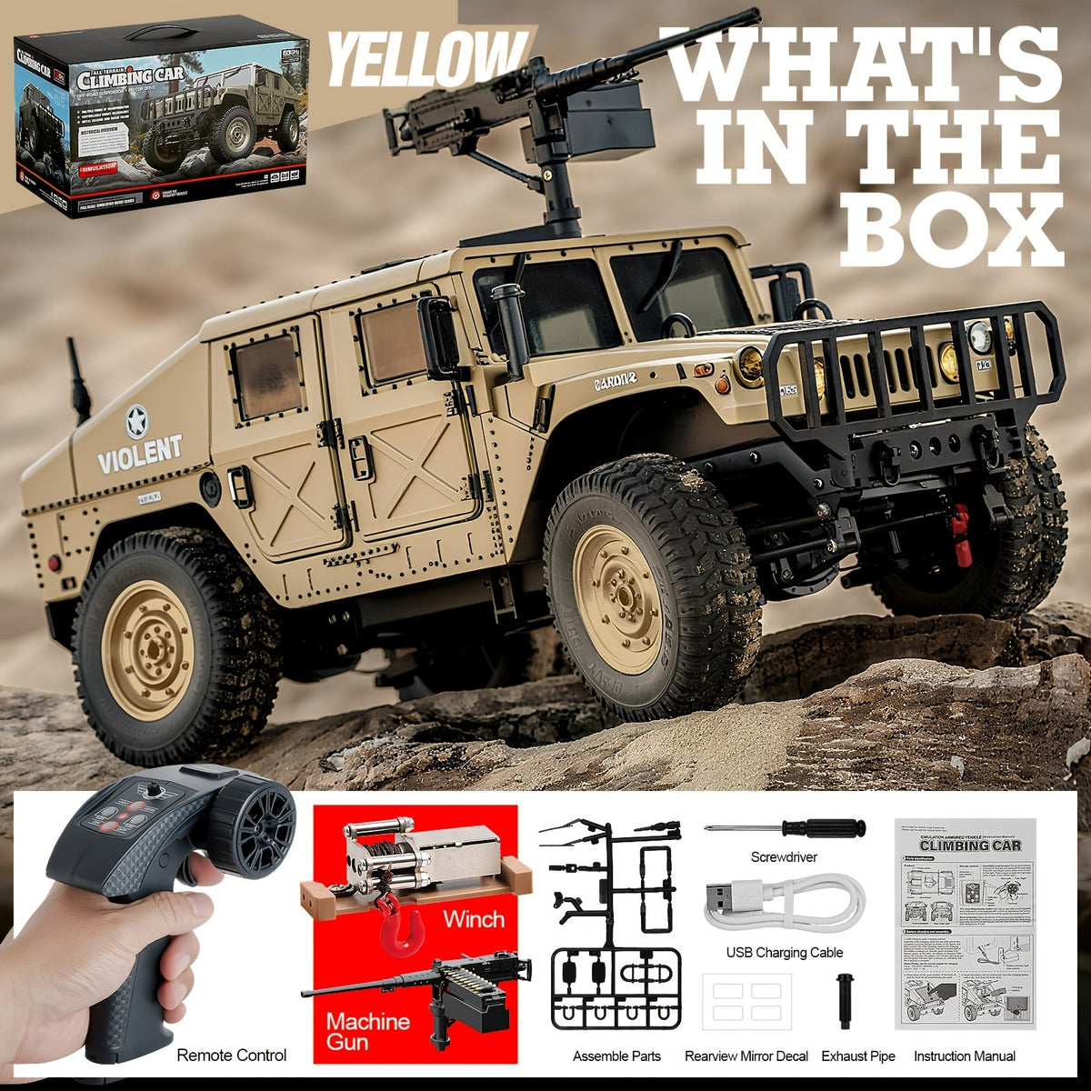 C8835 Full-Scale RC Military Off-Road Vehicle for Adults - Full-Proportion Transmission, Variable Speed, Climbing, Multi-Mode LED Lighting, 5 Openable Doors, Optional Machine Gun & Winch Accessories