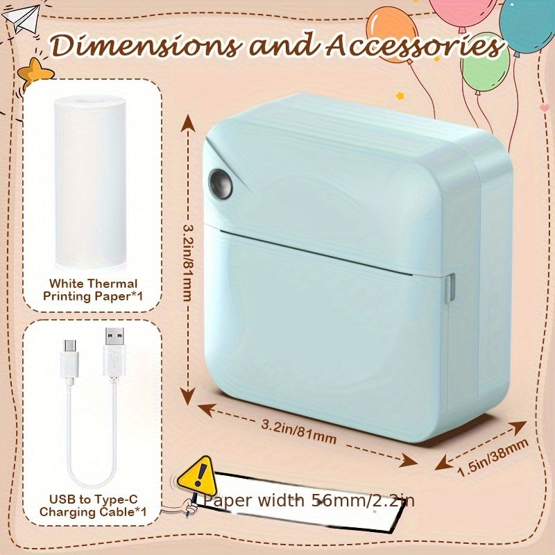 Mini Thermal Sticker Printer Inkless, Wireless Pocket Photo Printer with 1 Roll Thermal Paper, Portable Bluetooth Label Maker for Photos, Journaling, Notes & Memos – Cute Gift for Girls & Students
