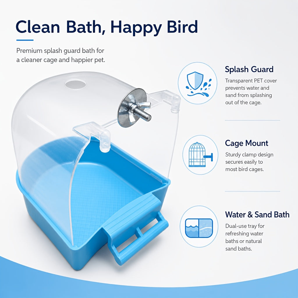 Parrot Bird Bath Tub Transparent Anti-Splatter Durable PP with Handles for Budgies Cockatiels Lovebirds Parakeets – Easy Clean Portable Bird Bathing Basin