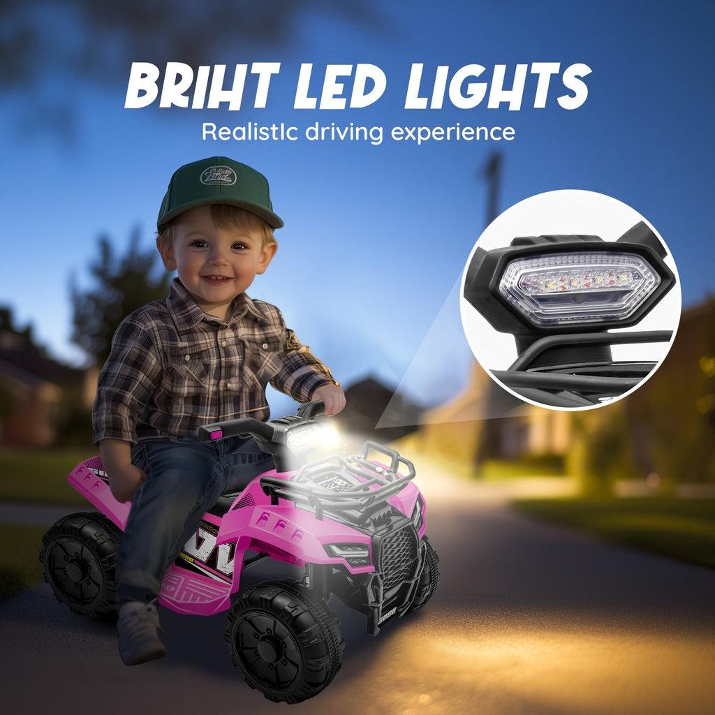 6V Kids Ride On Toy 4-Wheeler Quad ATV for Toddlers 18-36 Months – Electric Ride On Car with 1.2 MPH Speed, Treaded Tires, Rubber Handles & Push-Button Start – Pink, Black, Green, Red – Best Gift for Boys & Girls