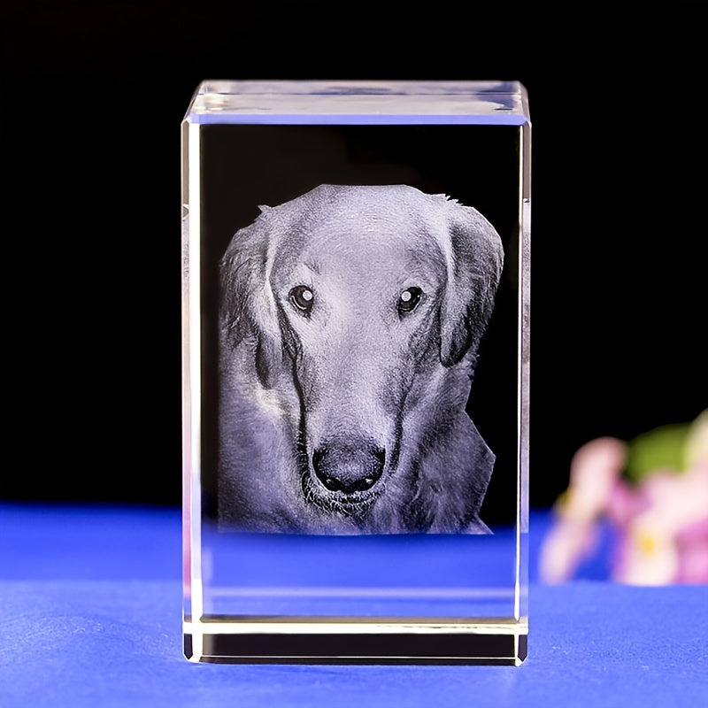 Personalized Pet Photo Crystal Ornament 3D Inner Laser Carving - Custom Cat & Dog Photo Keepsake, Commemorative Crystal Gift for Holiday, Anniversary & Christmas, 3 Shapes (Octagon/Cube/Rhombus)