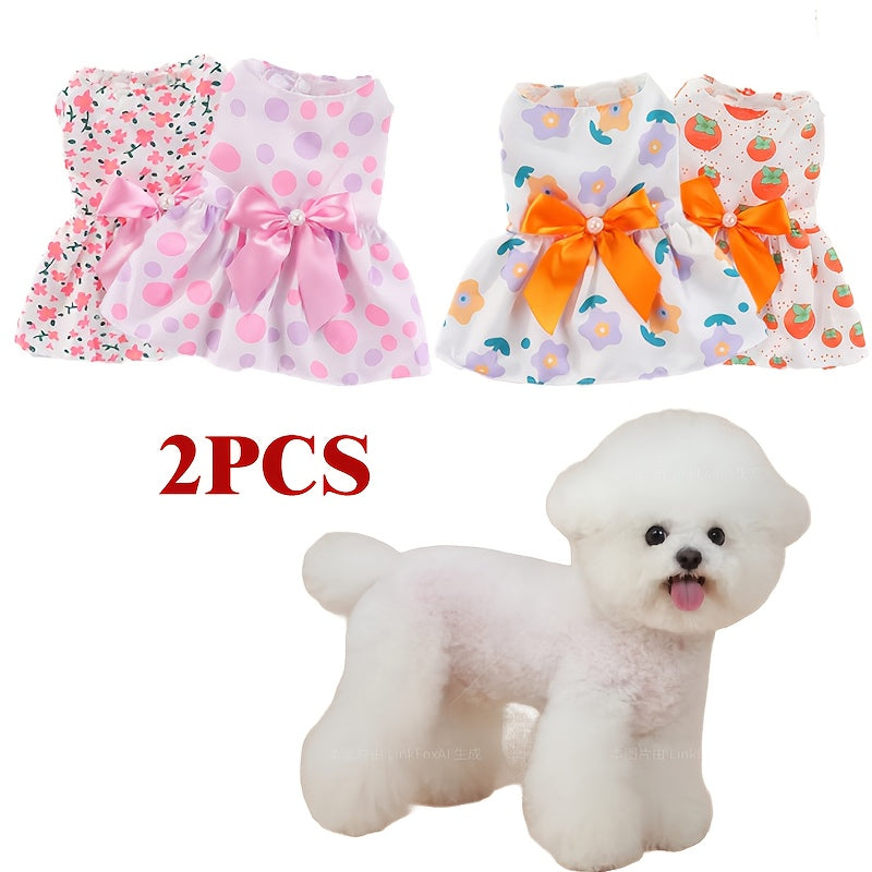 Dog Dress 2-Piece Set Spring & Summer Floral Pet Outfit – Cute Lightweight Dress for Small & Medium Dogs and Cats, XS to XXL Daily Wear, Adorable Girly Pet Clothes Gift for Dog Lovers