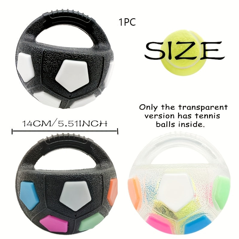 Soccer Ball Dog Toy with Squeaker & Carrying Handle - Durable TPR Interactive Dog Ball for All Sizes, 5.5 Inch Bouncy Fetch & Dribble Pet Toy for Indoor Outdoor Play