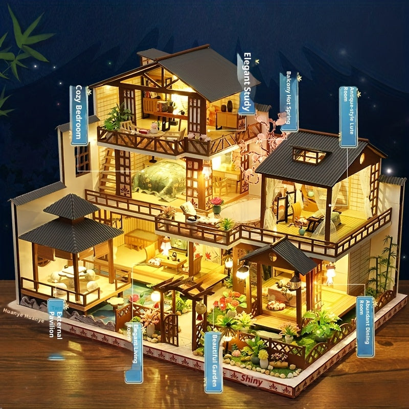 Japanese Style Villa Wooden 3D Puzzle Model Kit – Handmade DIY Architectural Miniature House, Forest Garden Cottage 3-Story Building, STEM Craft Gift for Adults & Teens