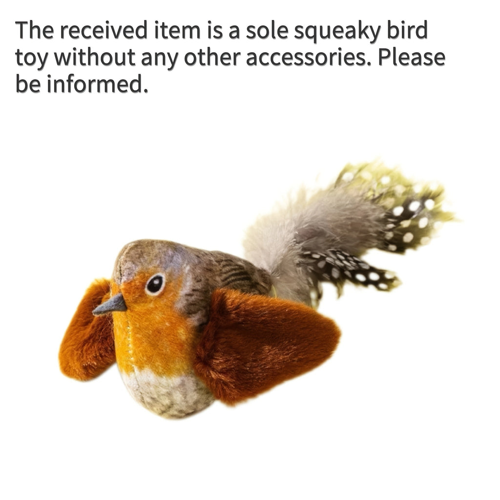 Interactive Plush Bird Cat Toy with Feathers Touch-Activated Squeaker Whistle Inside Battery-Free Chew-Resistant Cat Hunting Toy Stimulates Instincts for Indoor Cats Kittens