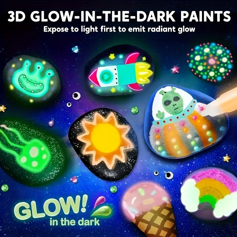 Glow in the Dark Stone Painting Kit for Kids – Creative DIY Rock Art & Craft Set, Graffiti Painting Toy, Outdoor Activity Gift for Boys and Girls Birthday Parties