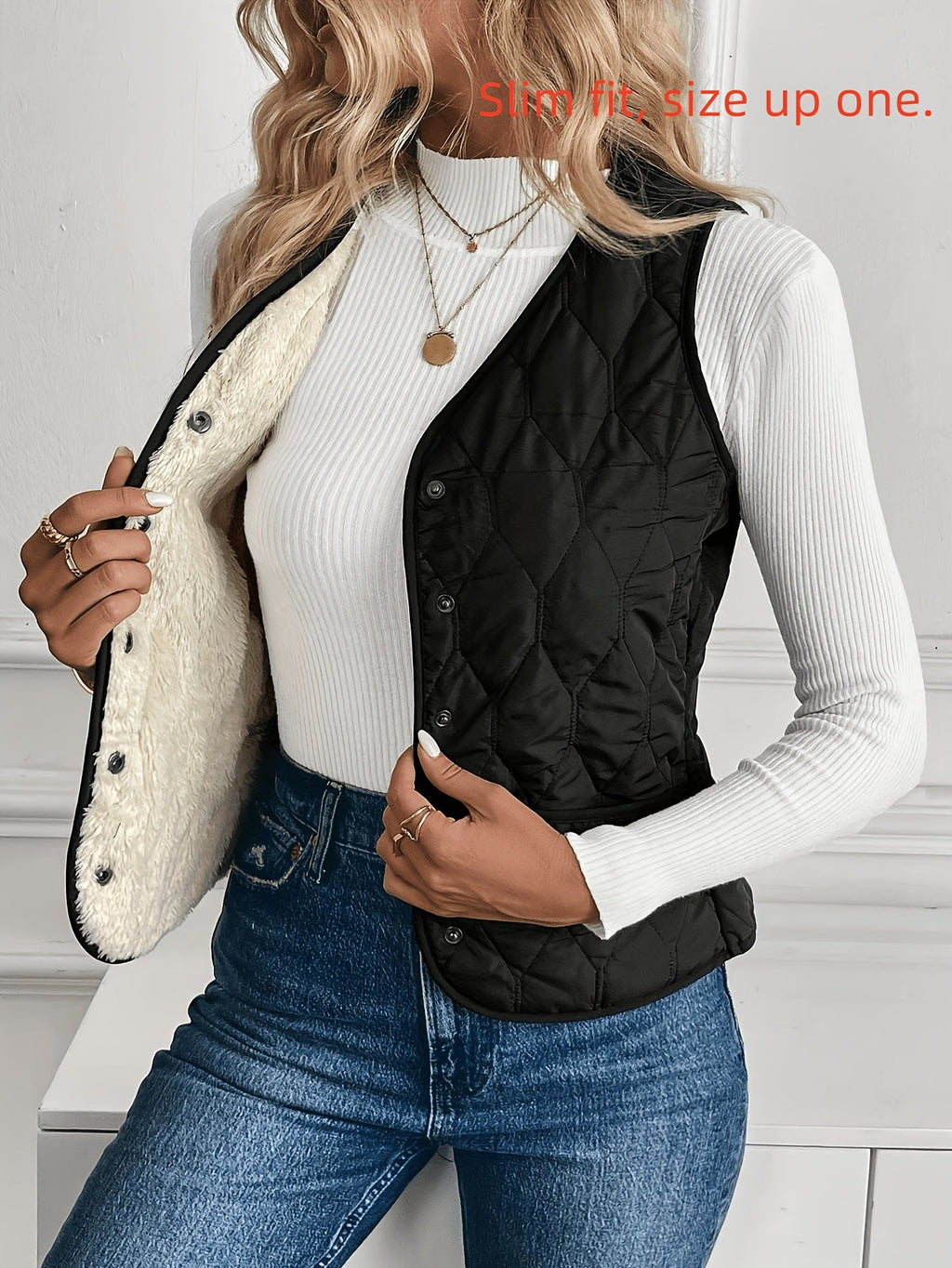 Women's Thermal Lined Quilted Vest | V-Neck Sleeveless Puffer Vest Warm Layering Jacket for Fall Winter Outerwear