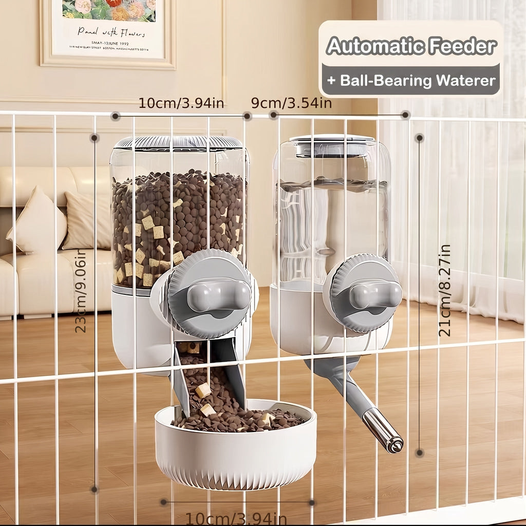 Hanging Gravity Pet Feeder and Water Bottle Set 2pc - 33.81oz Anti-Leak Ball Water Dispenser & Gravity Feeding Bowl for Cats Dogs Rabbits Small Pets - No Battery Needed Cage Mount Detachable