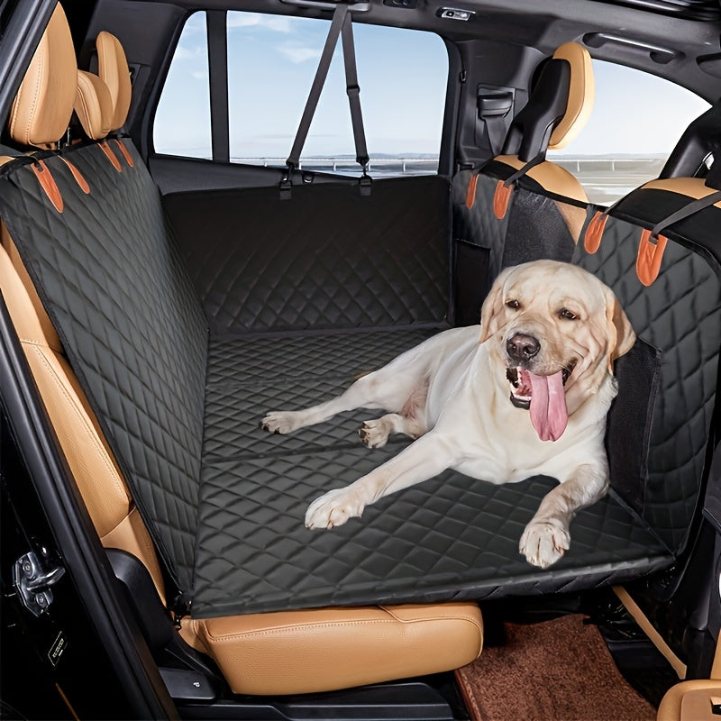 Dog Car Seat with Hard Bottom Support Panel & Mesh Window - Large Space Wear-Resistant Pet Car Seat Mat for Back Seat, Universal Fit Dog Cat Car Booster Seat, Includes Pet Leash Option, Black