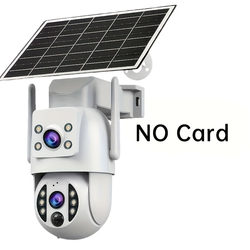 Solar Security Camera Outdoor 360 Degree PTZ 1296P HD Dual Lens Color Night Vision Two-Way Audio Motion Detection WiFi SD Storage Rechargeable Battery Wall Mount