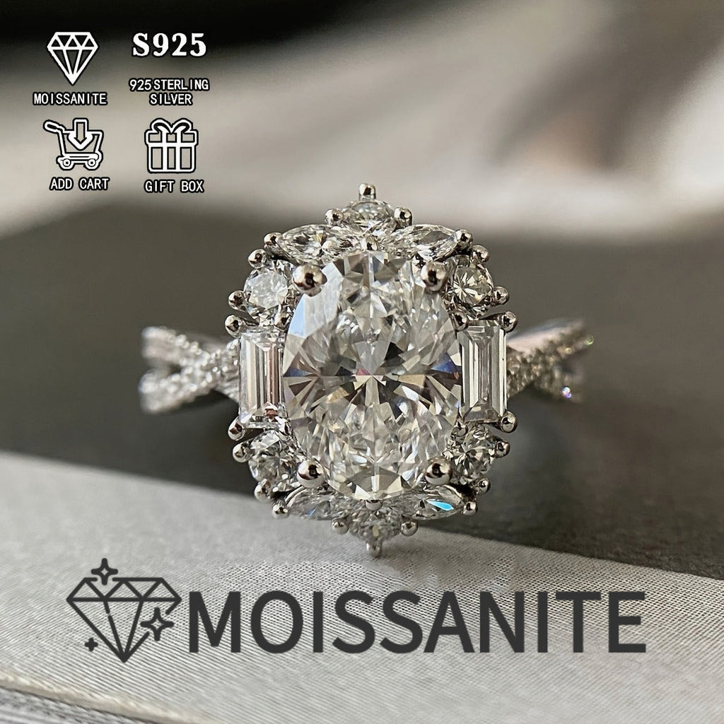 2 Carat Oval Moissanite Engagement Ring S925 Sterling Silver Bohemian Cross Goose Egg Design Hypoallergenic Elegant Wedding Anniversary Gift Ring for Women