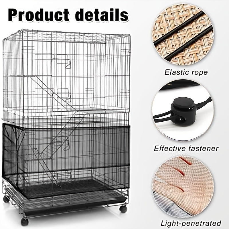 Bird Cage Cover Polyester Mesh Dust-Proof Light-Penetrating with Elastic Rope Fastener for Parrots Budgies Cockatiels Small to Large Cages Black White 31.5in Height