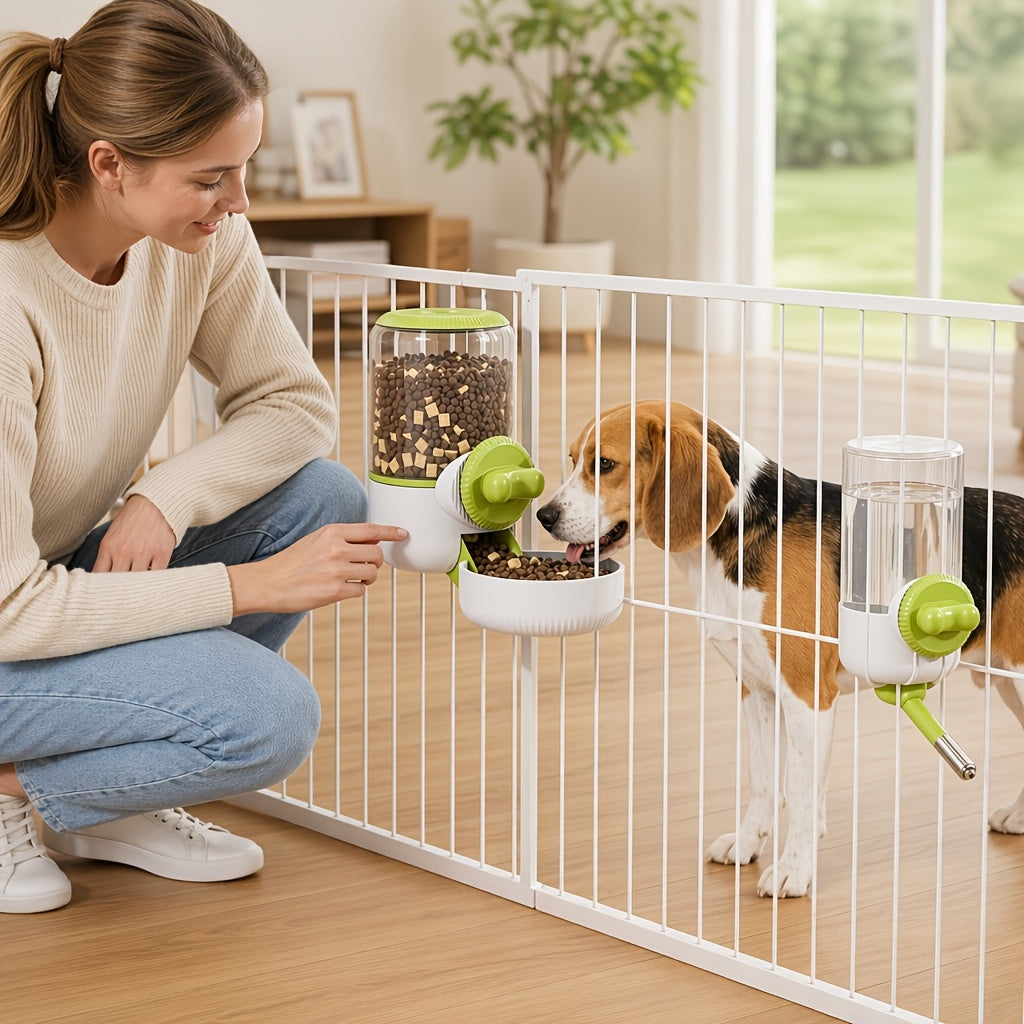 Hanging Gravity Pet Feeder and Water Bottle Set 2pc - 33.81oz Anti-Leak Ball Water Dispenser & Gravity Feeding Bowl for Cats Dogs Rabbits Small Pets - No Battery Needed Cage Mount Detachable