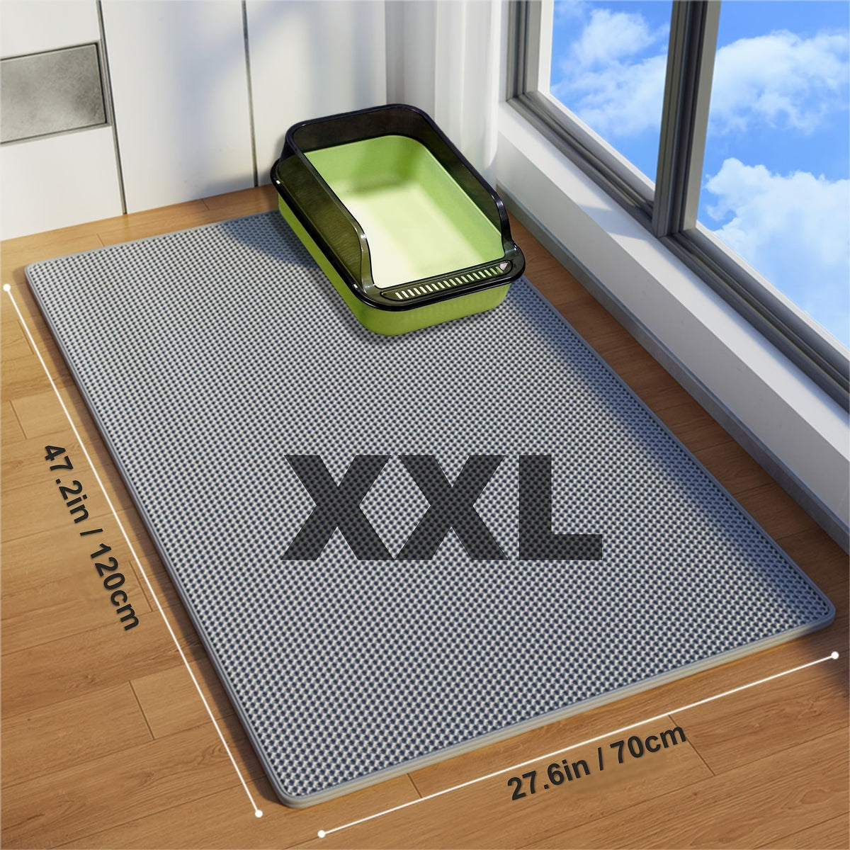 Extra Large Double-Layer Cat Litter Mat – Splash-Proof Leak-Proof EVA Non-Slip Washable Odor-Proof Scatter Control Litter Trapping Mat for Cat Litter Box, Easy to Clean Floor Protector for Cats