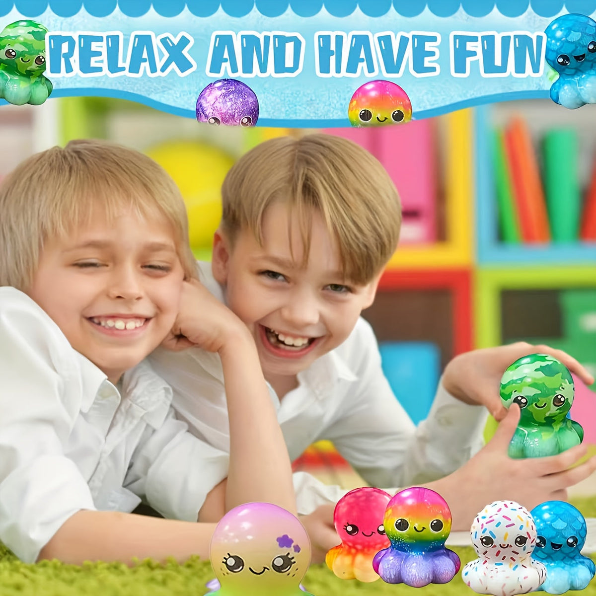 Octopus Squishy Toy 16 Piece Set Random Style Bulk Party Favors Gift Bag Fillers Classroom Rewards Halloween Christmas Valentine Easter Holiday Gift for Kids