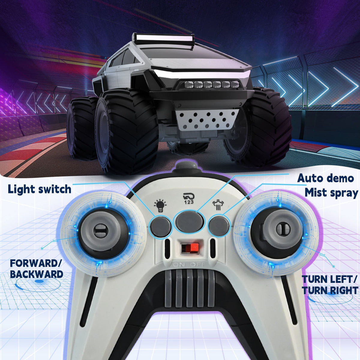 RC Monster Truck 1:14 1:18 Scale 2.4GHz 4WD Off-Road Remote Control Car with LED Lights Smoke Spray Effect Realistic Sound Metal Body Big Wheels for Kids Adults