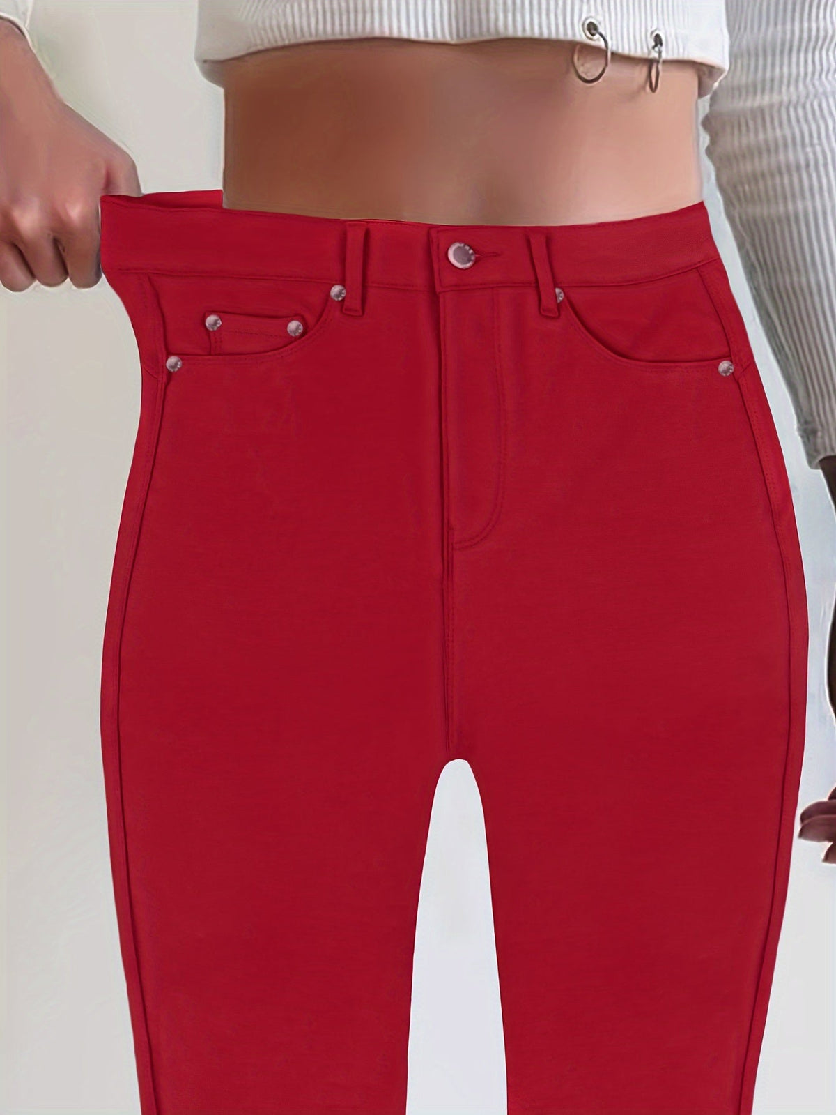 Women's High Waist Stretch Skinny Jeans Metal Button Detail Street Style Slim Fit Denim Pants 10 Colors S-XXL
