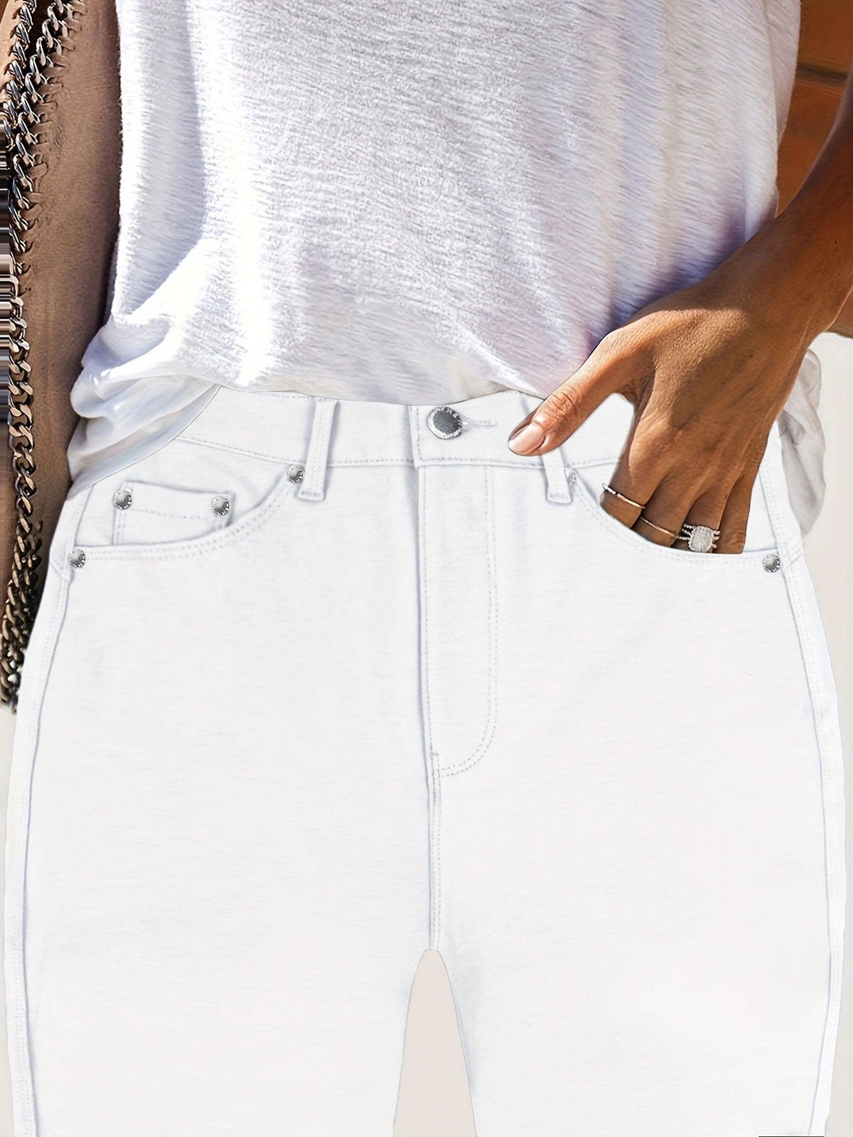 Women's High Waist Stretch Skinny Jeans Metal Button Detail Street Style Slim Fit Denim Pants 10 Colors S-XXL