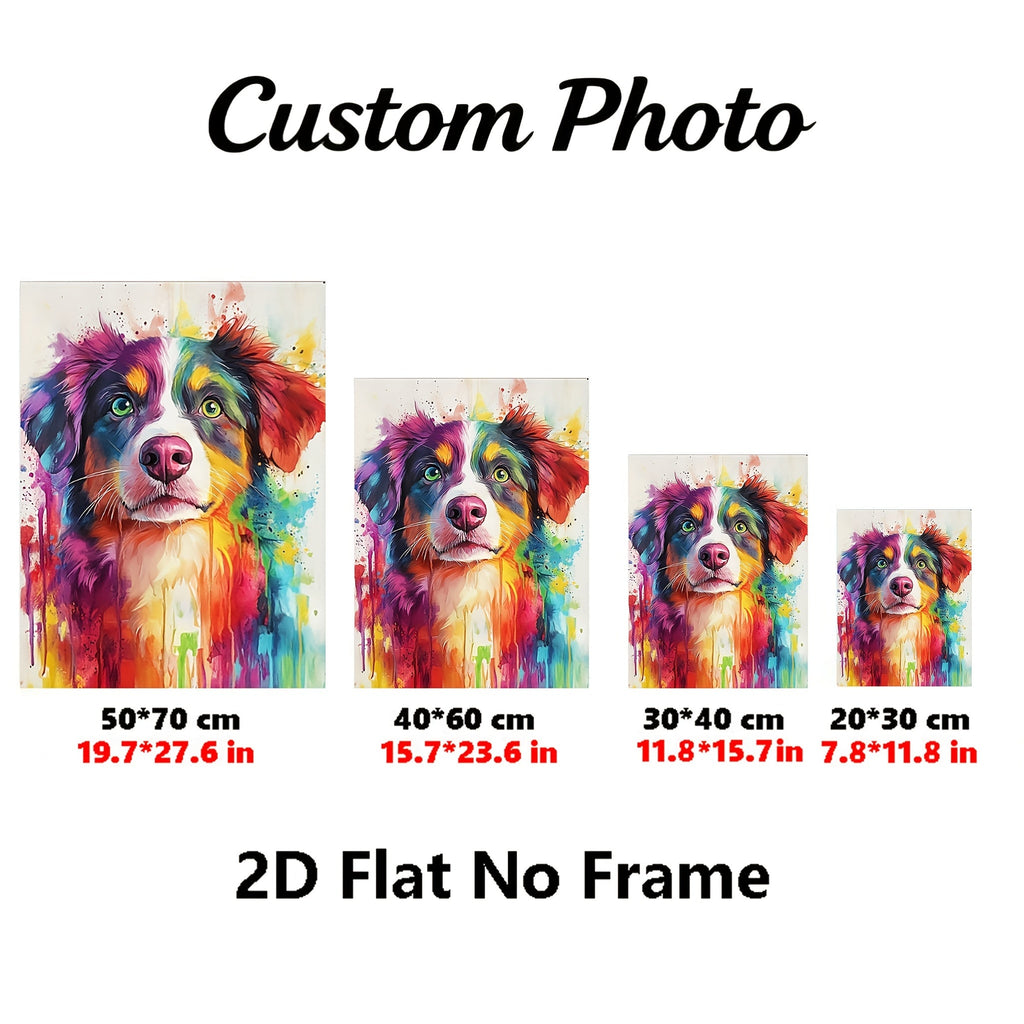 Personalized Pet Portrait Canvas Print – Custom Watercolor Ink-Wash Painting of Your Cat or Dog from Photo, Frameless Wall Art Poster for Home Decor, Christmas, Halloween & Pet Birthday Gift, 2 Sizes