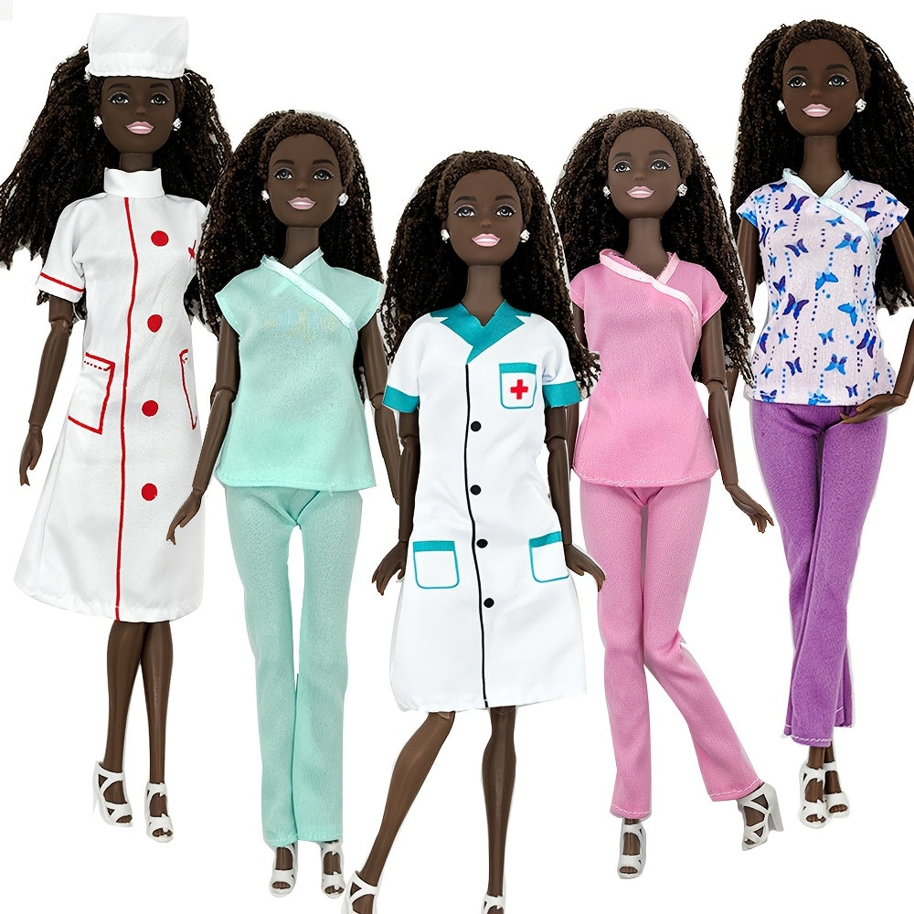 Doll Nurse & Doctor Uniform Clothes Set 5 Pieces for 11.5 Inch Dolls - Fashion Role Play Dress Up Accessories Compatible with Barbie, Medical Costume Outfits, Birthday Gift for Girls Ages 3+