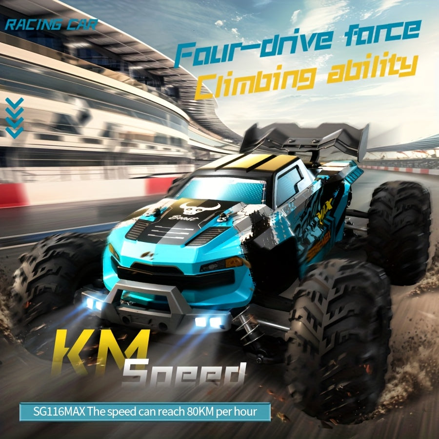 Brushless 4WD RC Off-Road Car 80KM/H High Speed - Dual Battery Edition, Advanced Suspension, All-Terrain Performance, Professional Grade Remote Control Car for Adults - Blue