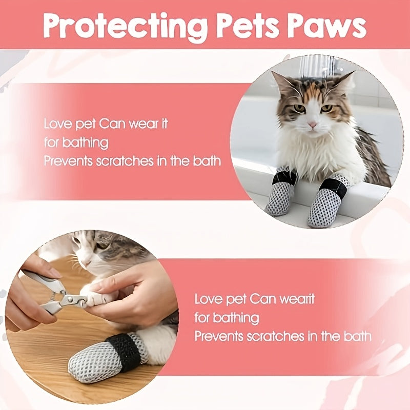 8-Pack Anti-Scratch Pet Boots for Cats & Dogs, Breathable Mesh Non-Slip Paw Covers with Elastic Straps, Adjustable Pet Socks for Nail Trimming, Bathing, Grooming & Furniture Scratch Protection