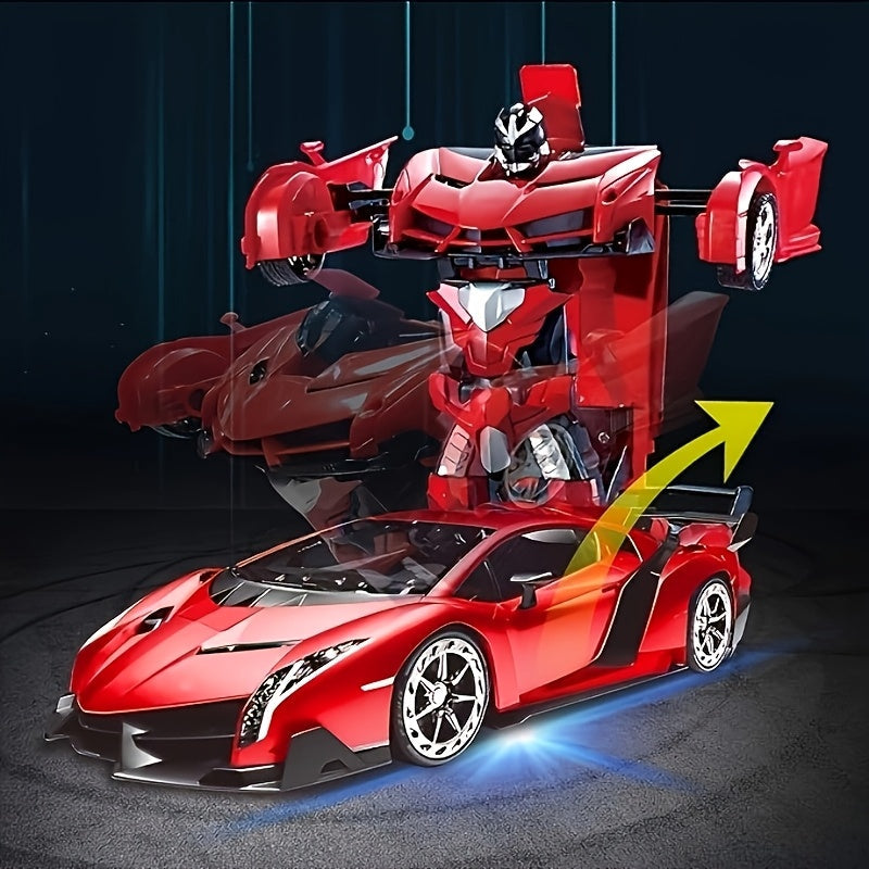1:18 Scale Remote Control Car Robot Toy 2-in-1 One-Click Transformation 360° Drifting 2.4G RC Transforming Robot Car with LED Lights for Kids Boys Age 3+ Birthday Gift