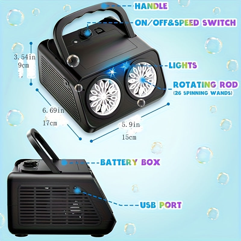Automatic Bubble Machine 2 Fans 20000+ Bubbles Per Minute Electric Bubble Blower for Kids Toddlers Battery Operated Includes Bubble Solution Outdoor Toy Birthday Party Gift
