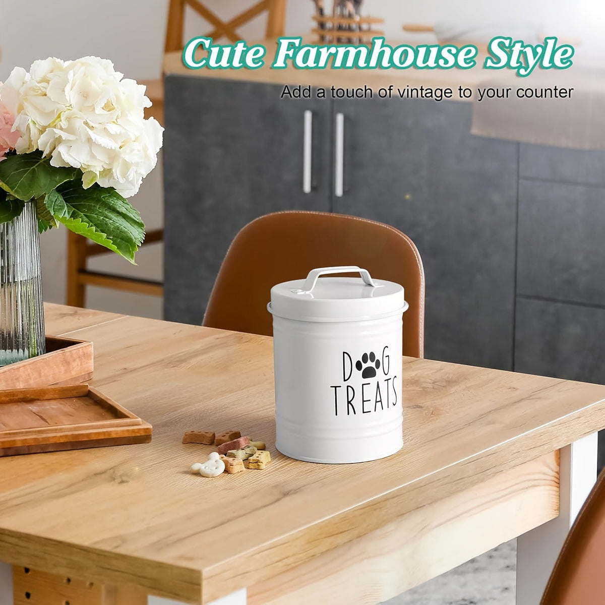 Pet Food Storage Container with Lid - Moisture-Proof Iron Dog Food Bucket Country Farmhouse Style Airtight Dry Food Keeper for Dogs Cats Black White Kitchen Pet Organizer Gift