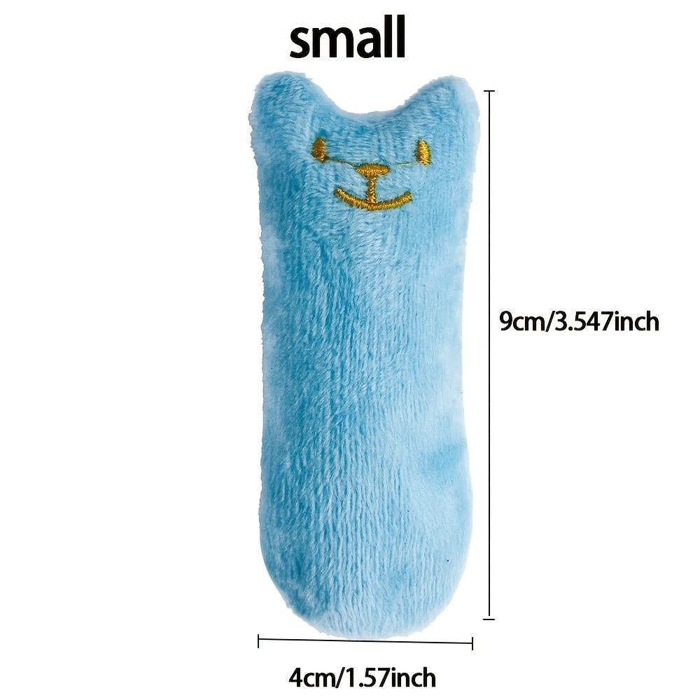 Cat Squeaky Plush Pillow Teaser Toy - Interactive Cat Design Stuffed Kicker Toy with Squeaker for Cats Kittens Solo Play Boredom Buster No Battery 6 Colors Green Yellow Pink Blue Coffee