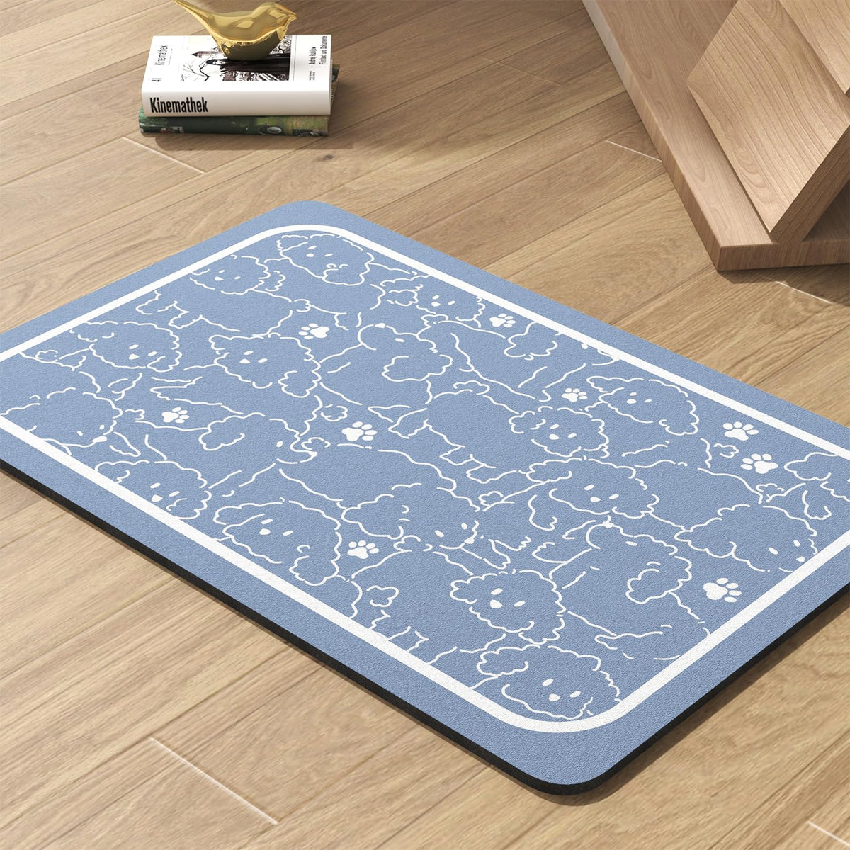 Absorbent Pet Feeding Mat for Food and Water Bowls 12x19 Inch - Quick-Dry Non-Slip Floor Protector for Messy Dogs Cats Drinkers - Waterproof Dog Bowl Mat Pet Placemat Blue Washable