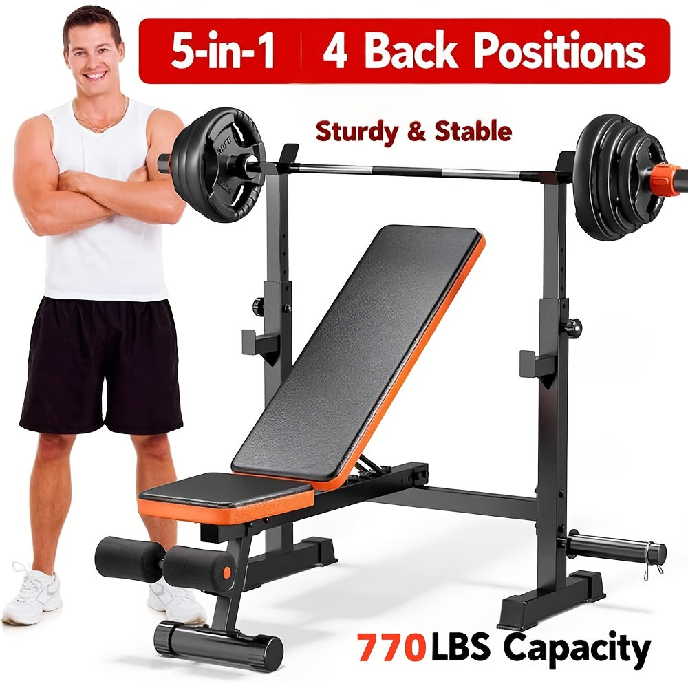 Foldable 6-in-1 Adjustable Weight Bench for Home Gym – 770 LBS Capacity, Flat Incline Decline, Resistance Bands, Preacher Curl Pad & Leg Developer, Full Body Strength Training Equipment