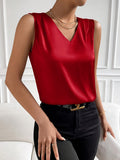 Women's Solid Color Sleeveless V-Neck Backless Blouse Top – 95% Polyester Stretch Elegant Party Top for Wedding, Holiday & Special Occasions