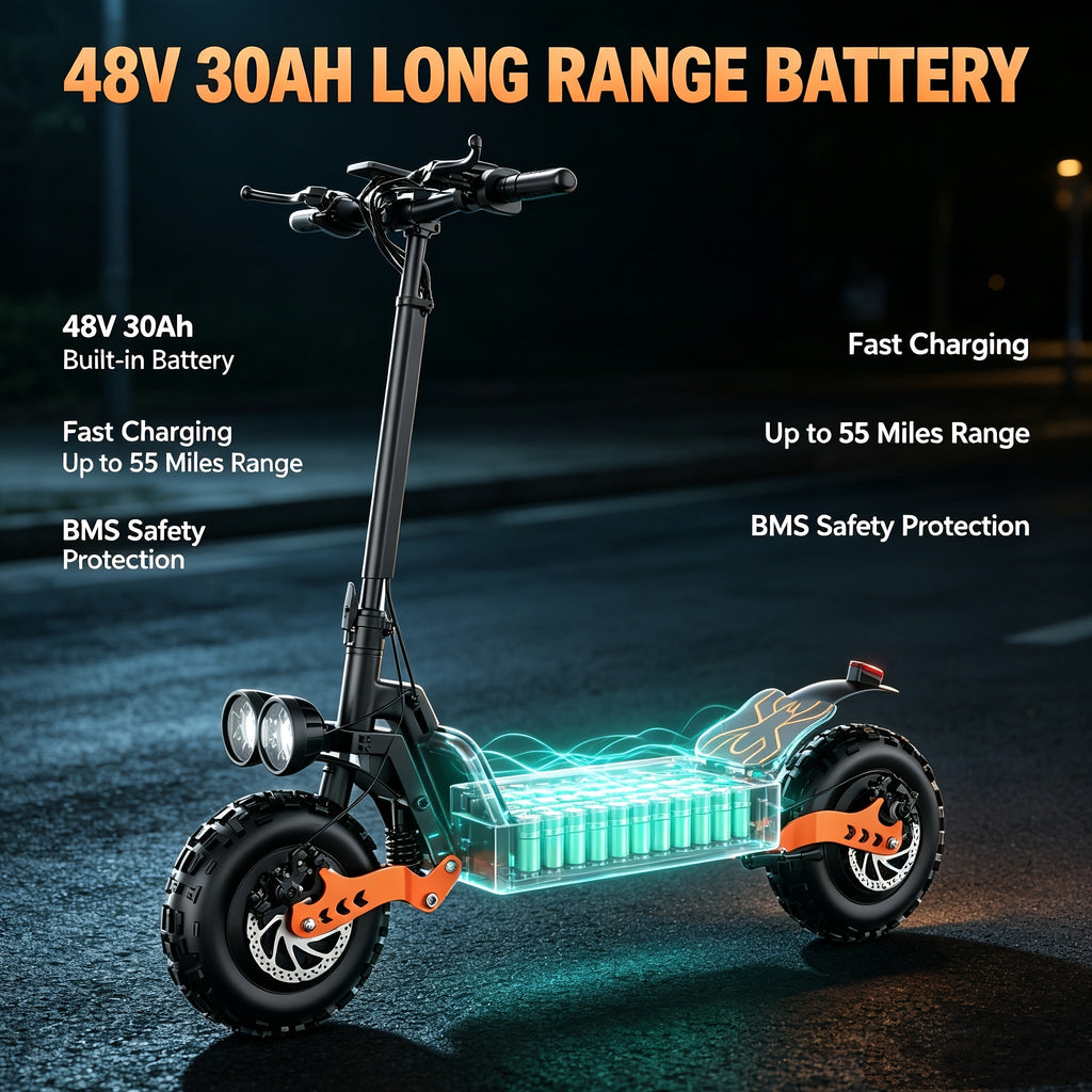 Electric Scooter for Adults 749W Motor 55 Miles Range – 48V 30Ah Battery, 11" Off-Road Tires, Full Suspension, Long Distance Commuter & Trail E-Scooter for Heavy Duty Riders GT26 / GT28