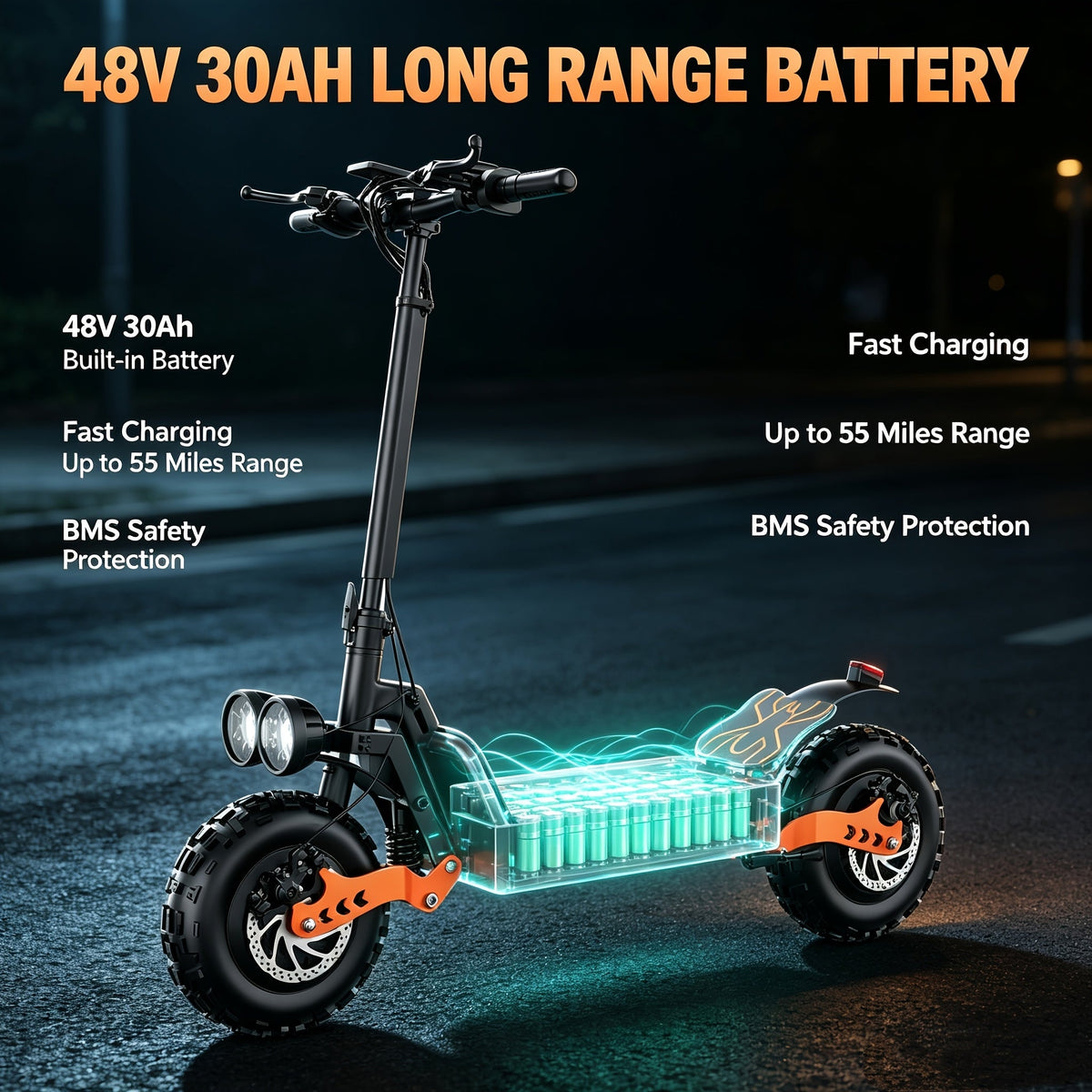 Electric Scooter for Adults 749W Motor 55 Miles Range – 48V 30Ah Battery, 11" Off-Road Tires, Full Suspension, Long Distance Commuter & Trail E-Scooter for Heavy Duty Riders GT26 / GT28