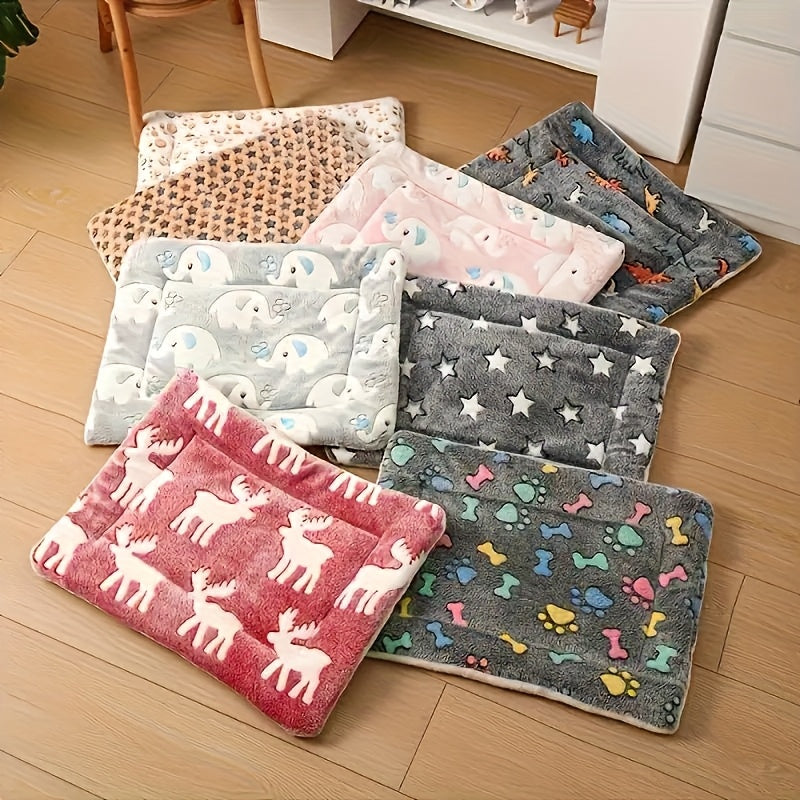 Holiday Pet Bed for Small Dogs & Cats - Soft Flannel Plush Christmas Halloween Reversible Double-Sided Mat with Paw Print, Machine Washable Crate Pad for Teacup Puppies, Kittens & Small Animals, Portable Travel Pet Sleeping Mat