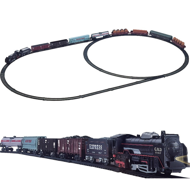 Electric Train Set for Kids - 19 Tracks 137.8 inch Expandable Layout, 10 Cars Electric Locomotive with Flashing Lights, Detachable Track | Classic Vintage Train Toy Gift for Boys Ages 3+ Christmas Birthday