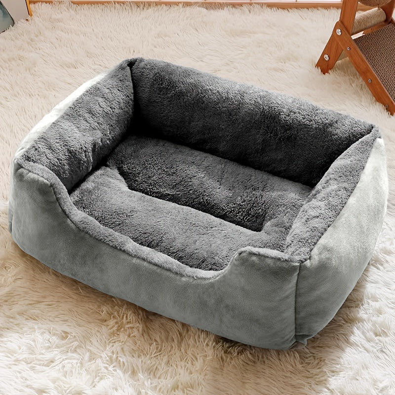 Plush Square Pet Bed for Cats & Dogs – Soft Fluffy Cushioned Mat with Open Edge Design, Easy Clean Polyester, 4 Sizes S/M/L/XL, Indoor Outdoor Use for Cats Small Dogs Rabbits Guinea Pigs
