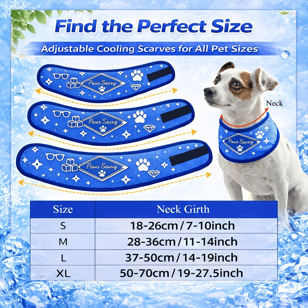 Cooling Dog Scarf for Summer - Super Absorbent PVA Instant Ice Cool Bandana, Breathable Adjustable Neck Wrap for Small Medium Large Dogs, Outdoor Heat Relief Pet Accessory (7-27 inch Neck Girth)